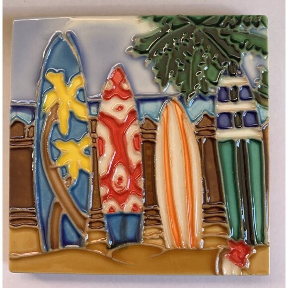 Wall Art Tile Surfboards  Palm Tree 4x4 Decorative Ceramic New Backsplash Gift - Picture 1 of 2